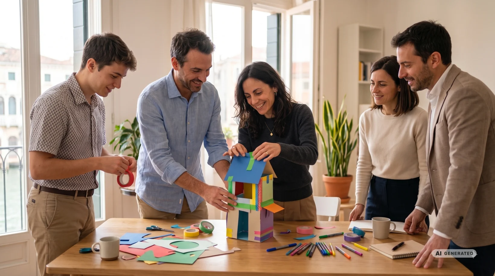 Il laboratorio: il prototipo di carta costruito dal gruppo — immagine generata con AI